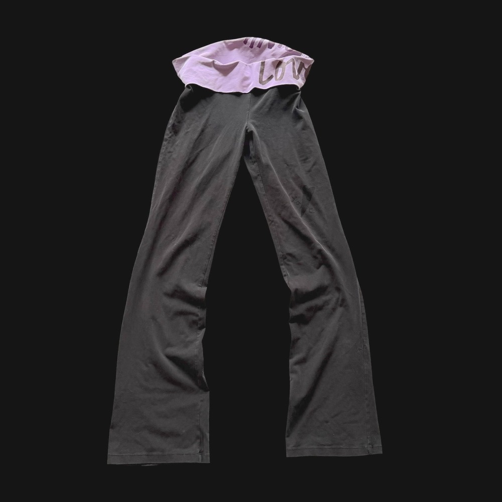 90's Victoria's Secret PINK Yoga Pants M Black Foldover Waist Flare Leggings